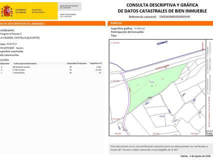 Parcela rústica en venta en Castalla