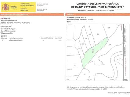 Parcela rústica en venta en Jorquera
