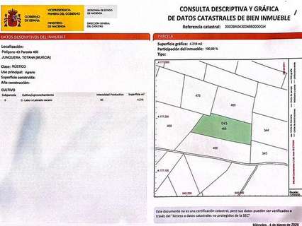 Parcela rústica en venta en Totana