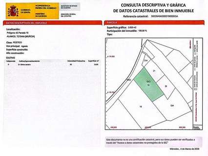 Parcela rústica en venta en Totana