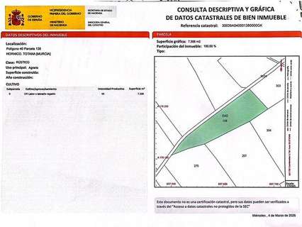 Parcela rústica en venta en Totana