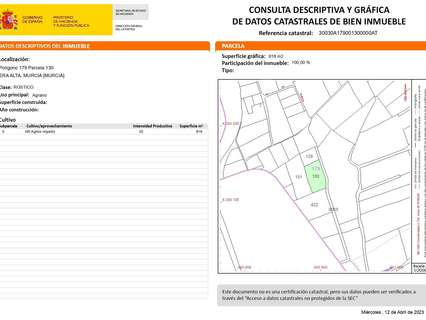 Parcela rústica en venta en Murcia Era Alta rebajada