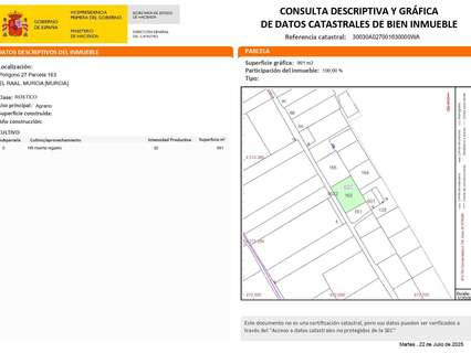 Parcela rústica en venta en Murcia zona El Raal